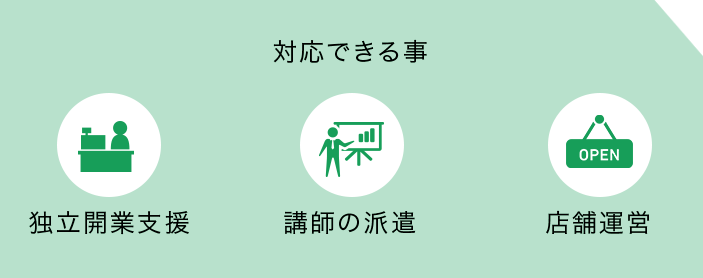 対応できること 独立開業支援 講師の派遣 店舗運営